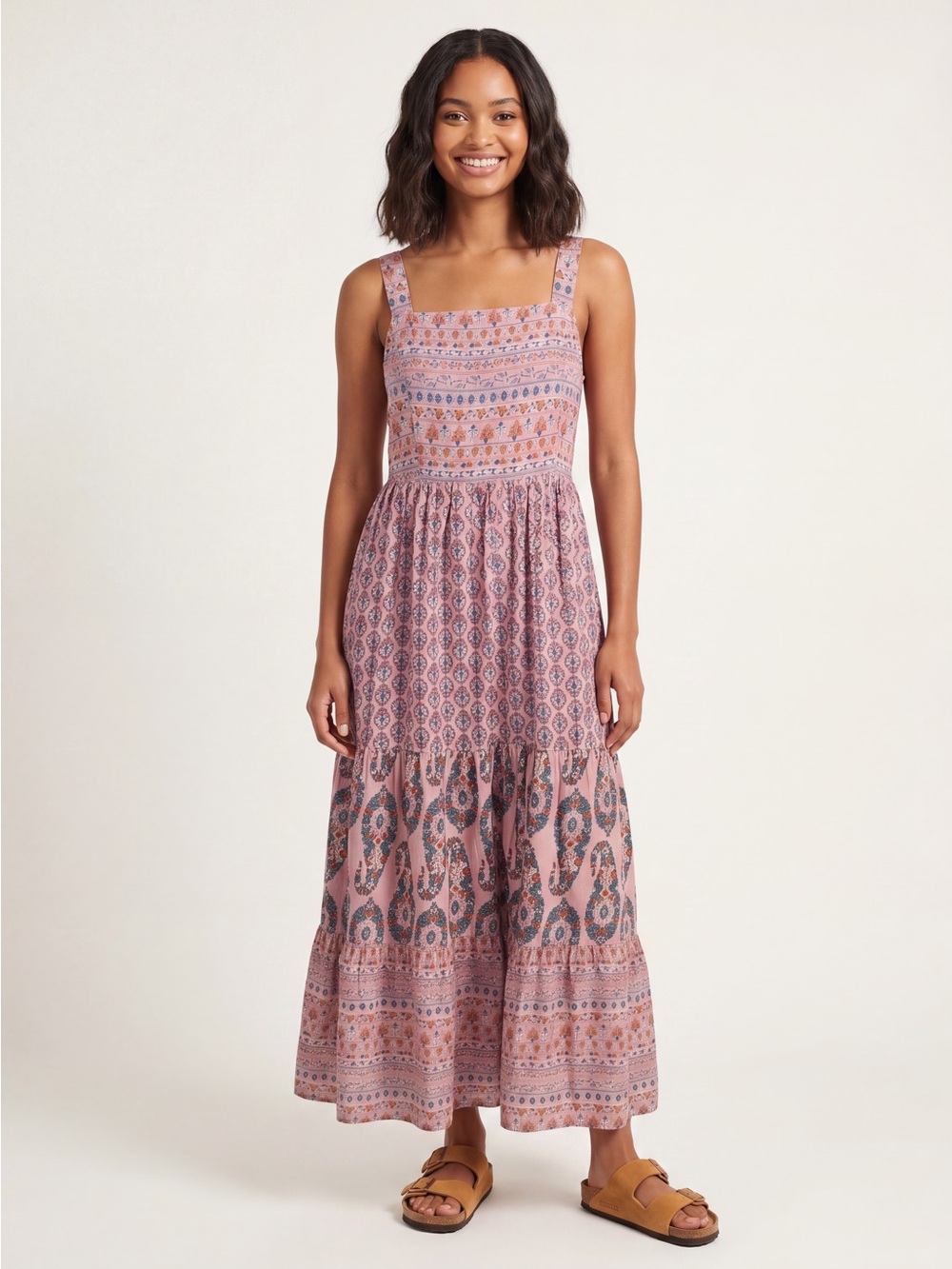 Knox Rose floral paisley tiered maxi dress cottagecore boho sun dress  vacation